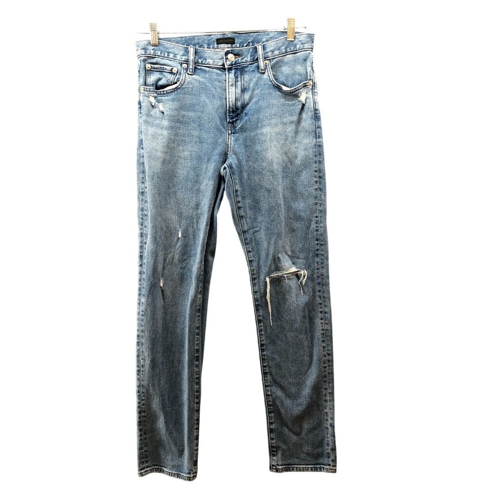 Uniqlo Slim Fit Jeans Mens 30 x 31 Blue Light Wash Stretch Distressed